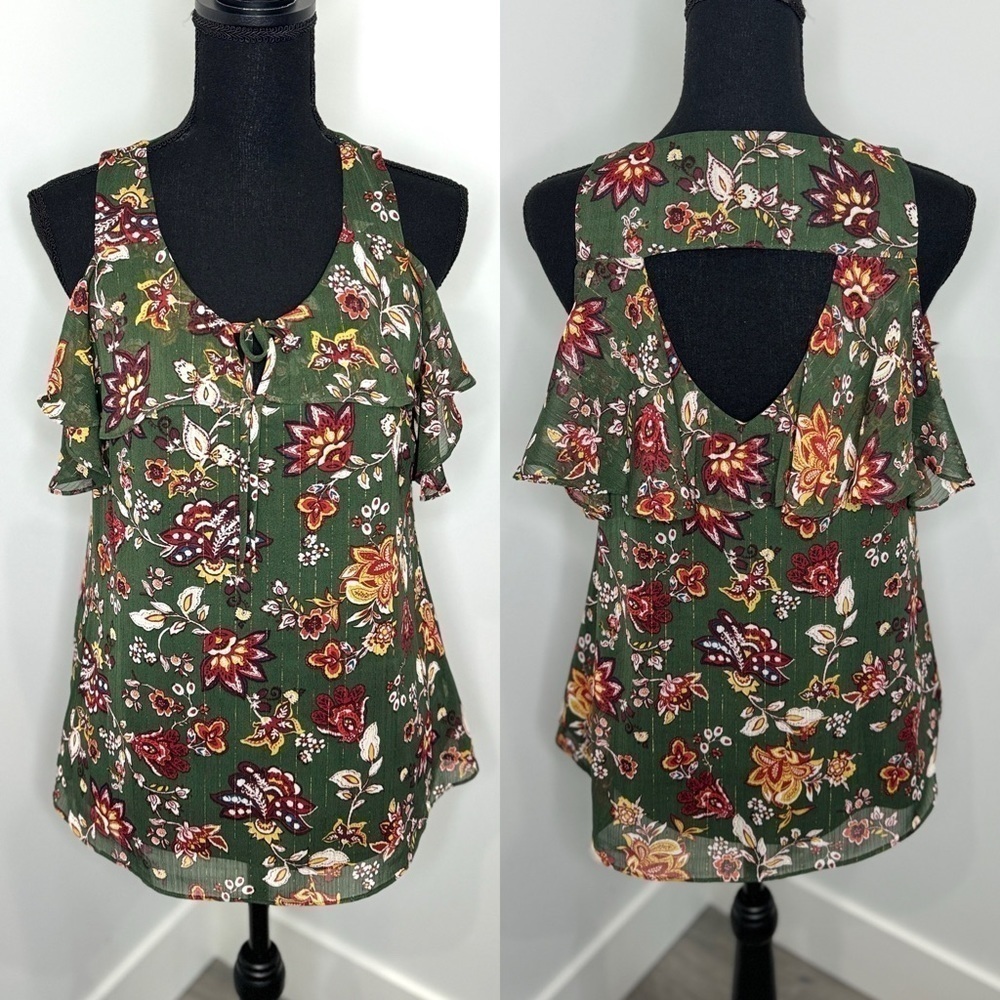 By & by Green Floral Off Shoulder Sleeve Top (M)